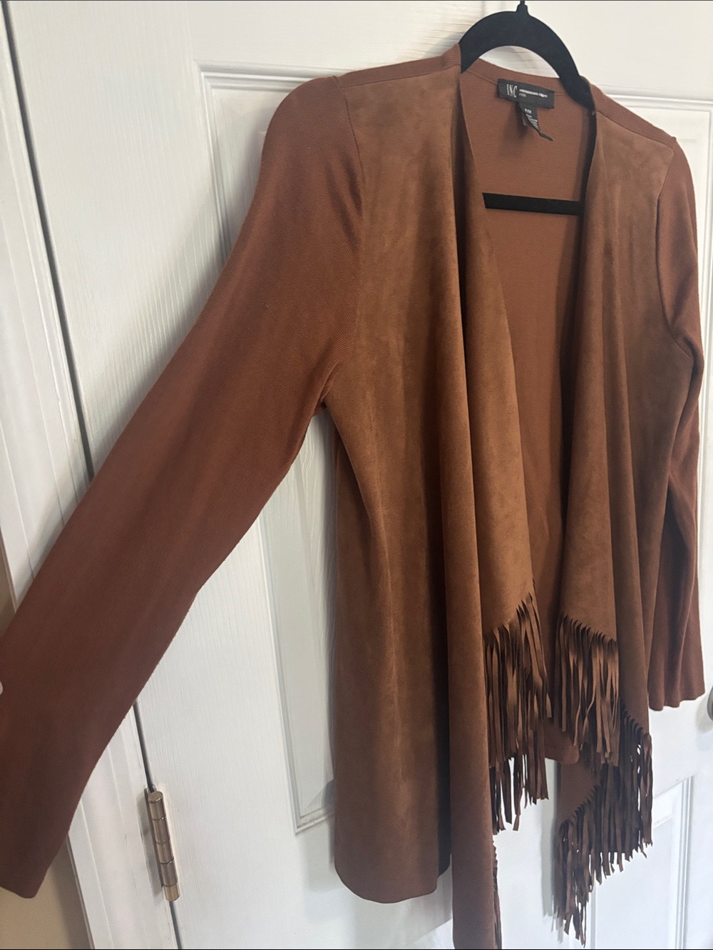 INC International Concepts Rust Brown Fringe Open-Front Cardigan - Picture 5 of 9